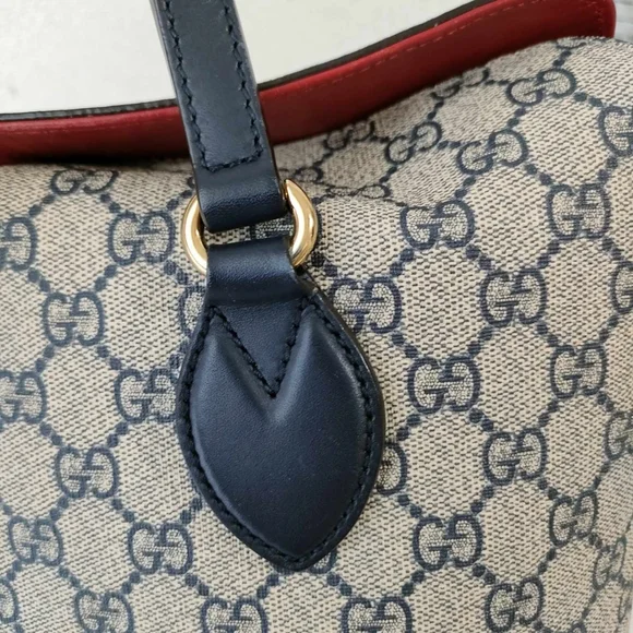 GG Supreme Monogram Linea A Foldover Tote Beige Blue Hibiscus Red - Picture 11 of 16